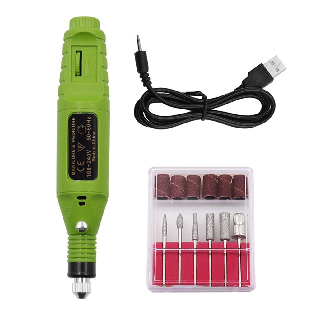 Electric Nail File Set USB Rechargeable Electric Nail File Hand Foot Care Tool for Nail Grind Trim Polish - Green-1