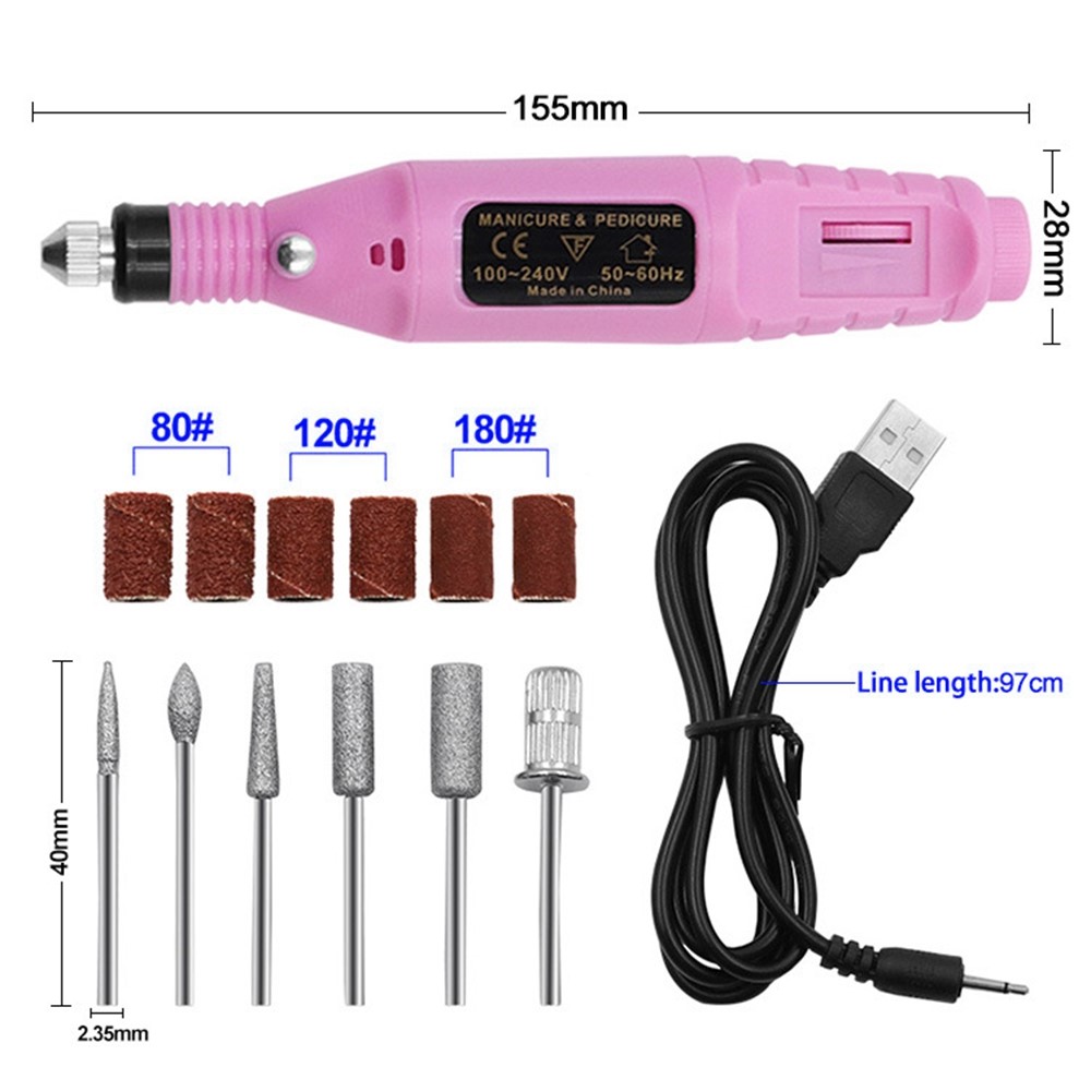 Electric Nail File Set USB Rechargeable Electric Nail File Hand Foot Care Tool for Nail Grind Trim Polish - Green-7