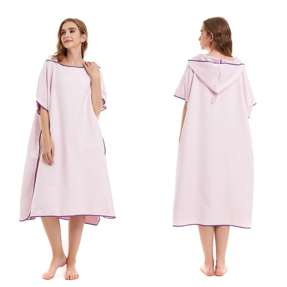 Adult Swim Surf Poncho Towel Quick-Dry Robe Hood Beach Blanket Bath Towel - Pink-2