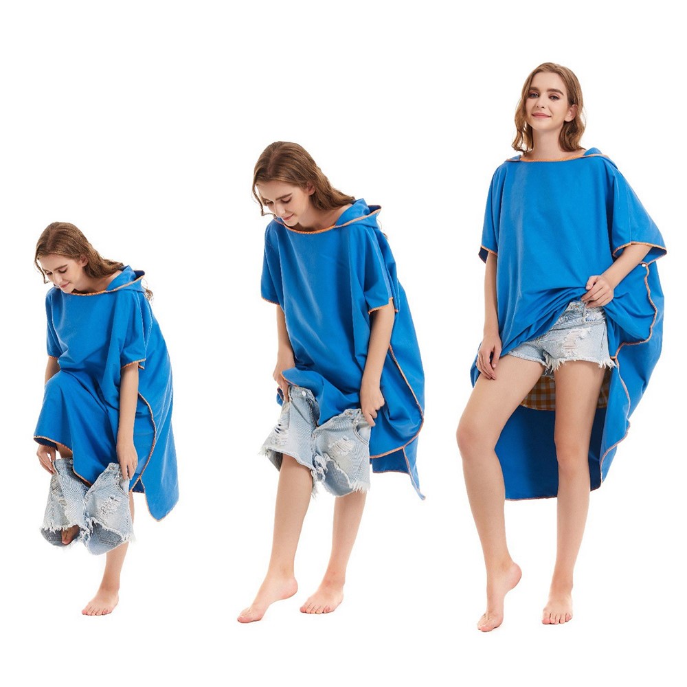 Adult Swim Surf Poncho Towel Quick-Dry Robe Hood Beach Blanket Bath Towel - Pink-7