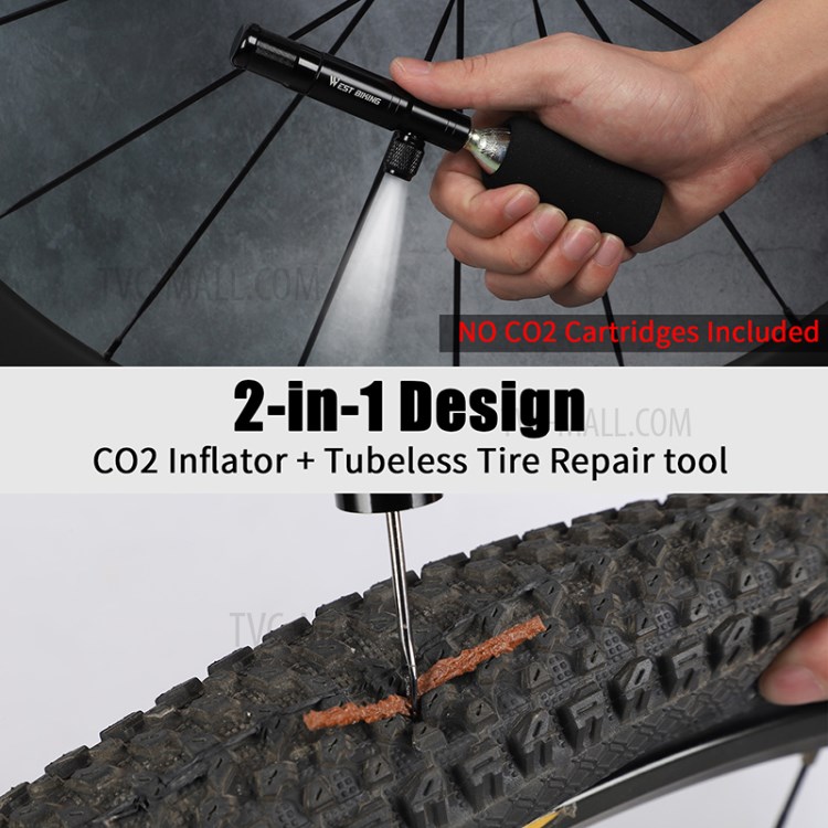 WEST BIKING CO2 2 in 1 Bike Air Inflator Tire Repair Tool with 5 Strips-5