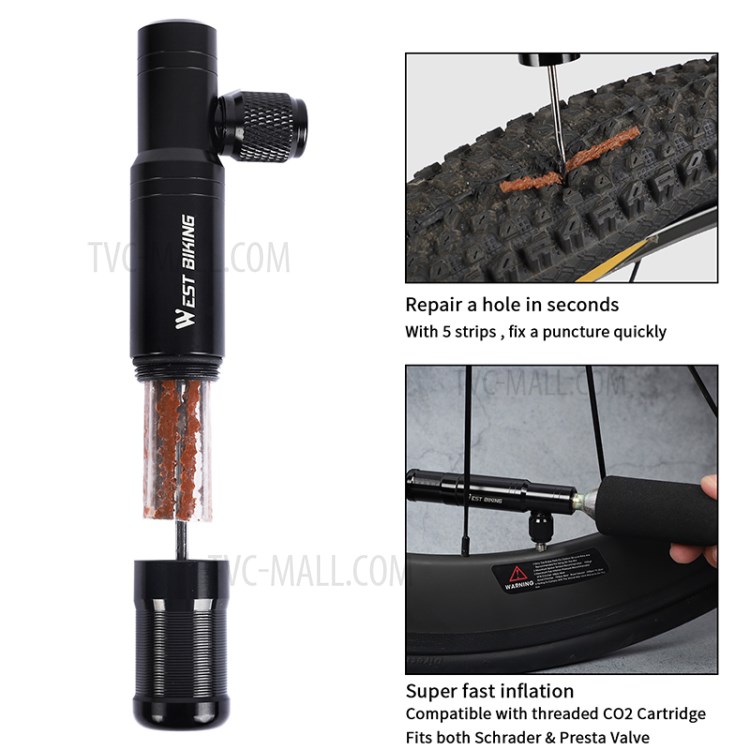 WEST BIKING CO2 2 in 1 Bike Air Inflator Tire Repair Tool with 5 Strips-6