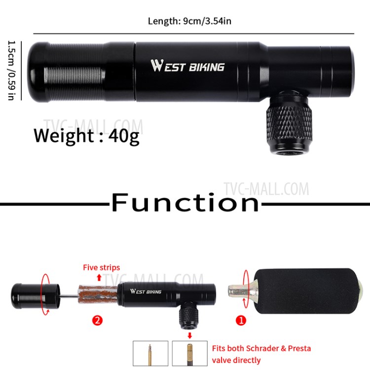 WEST BIKING CO2 2 in 1 Bike Air Inflator Tire Repair Tool with 5 Strips-7
