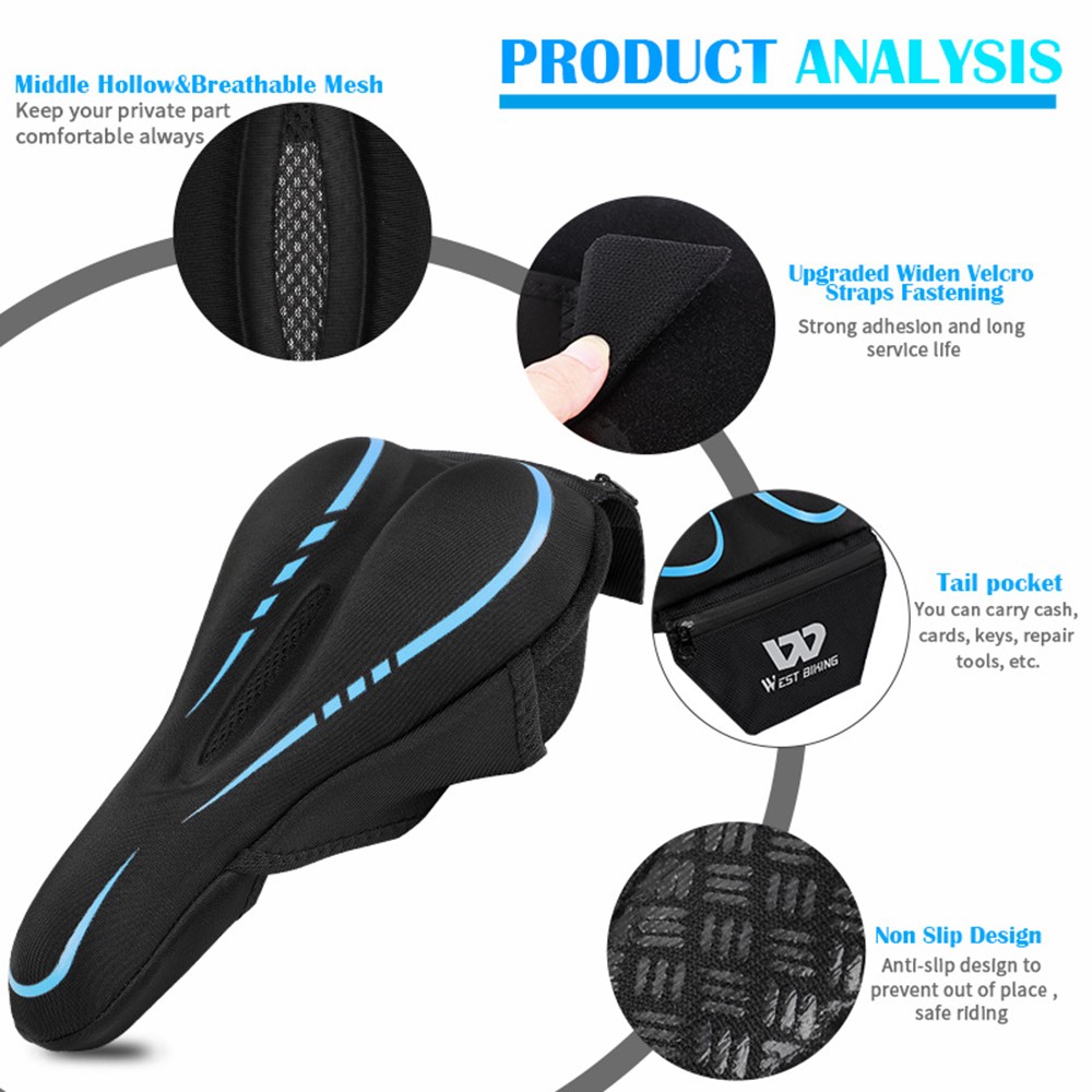 WEST BIKING Non-slip Ultralight Bike Saddle Breathable Soft Bicycle Cushion Bike Seat Cover - Blue-6