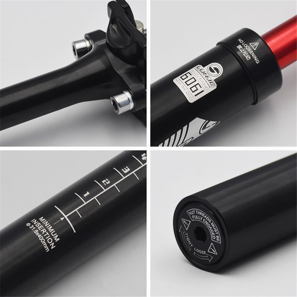 LUNJE XT-P003 Bike Suspension Seatpost Shock Absorber Damping Aluminum Alloy MTB Road Bicycle Seat Post - Red/27.2*400mm-6