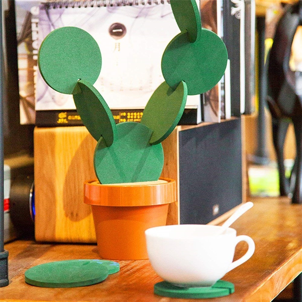 1 Set Flower Cactus Shaped Drinks Coasters Cup Holder Mat Pads Placemat DIY Household Tableware-2