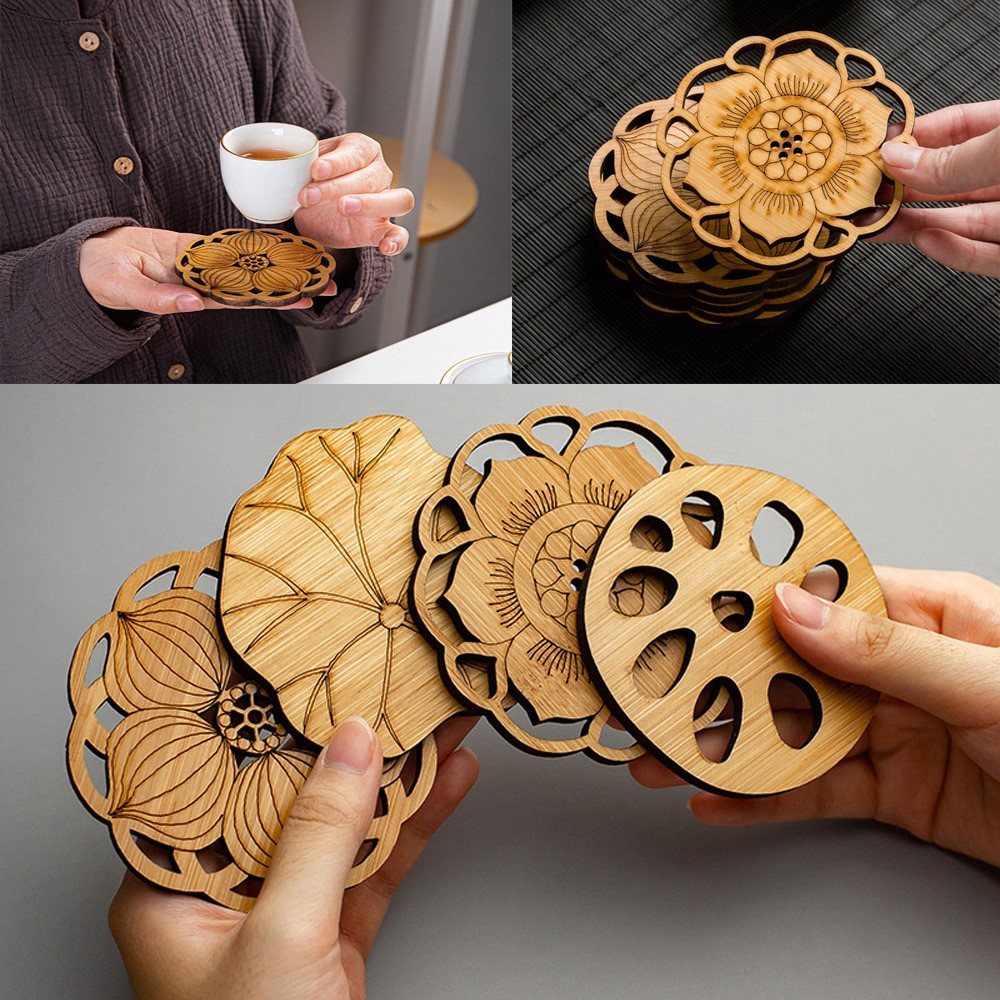 Bamboo Drink Coasters Pad Heat Insulation Table Mat Tea Coffee Mug Placemat Home Decoration - Lotus Root-3