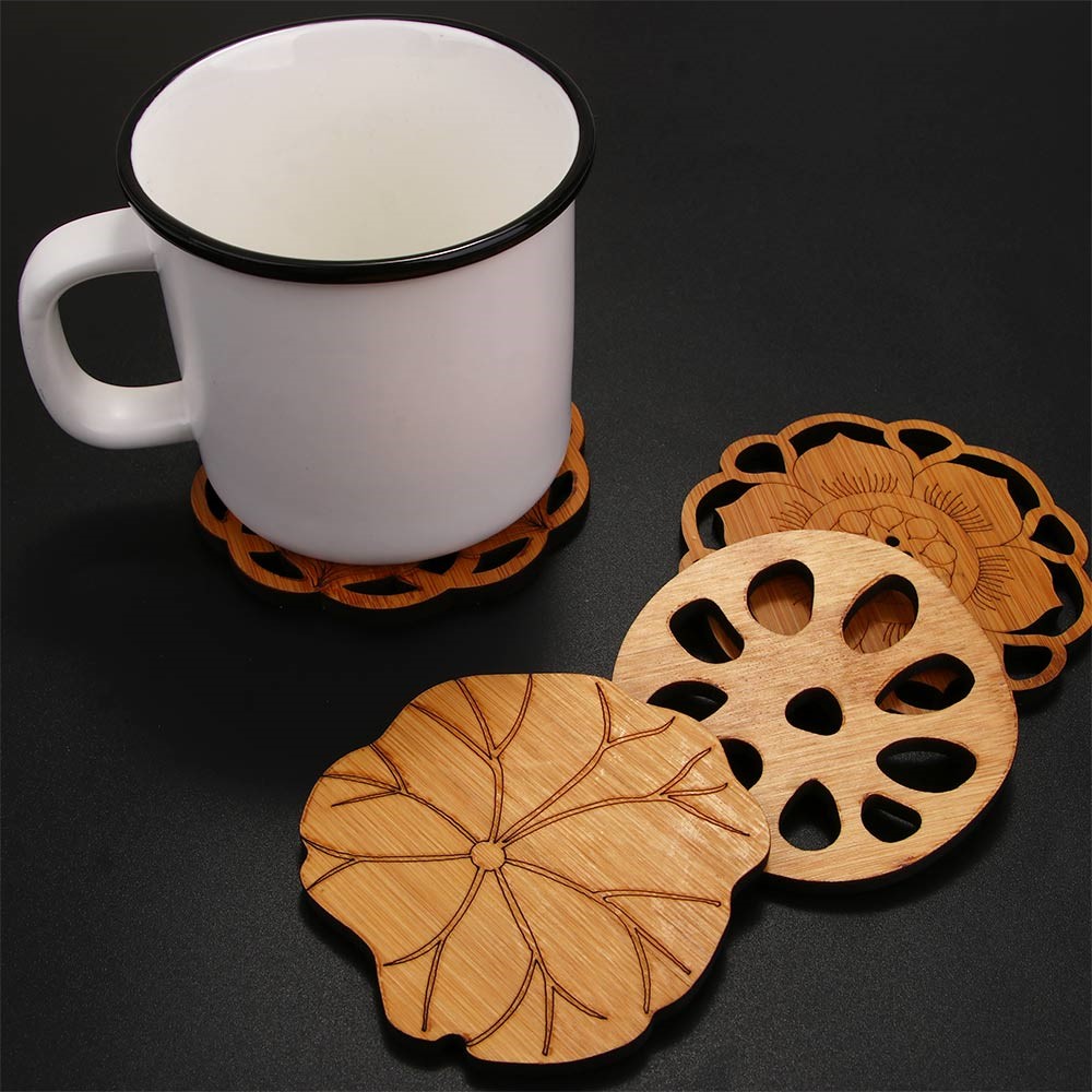 Bamboo Drink Coasters Pad Heat Insulation Table Mat Tea Coffee Mug Placemat Home Decoration - Lotus Root-4