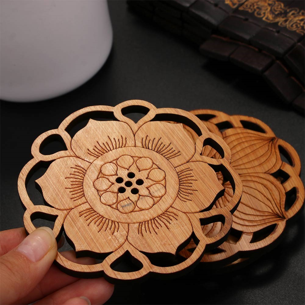 Bamboo Drink Coasters Pad Heat Insulation Table Mat Tea Coffee Mug Placemat Home Decoration - Lotus Root-5