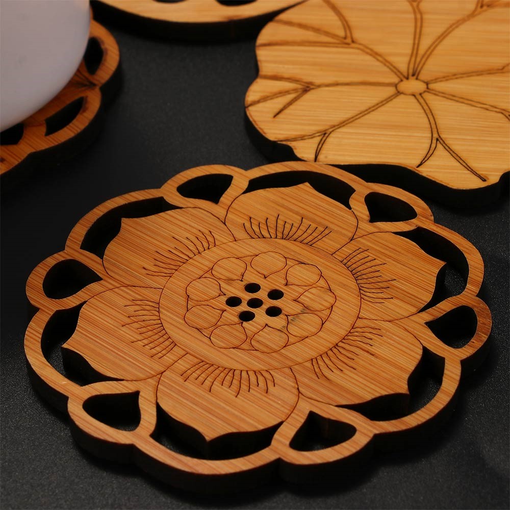 Bamboo Drink Coasters Pad Heat Insulation Table Mat Tea Coffee Mug Placemat Home Decoration - Lotus Root-6
