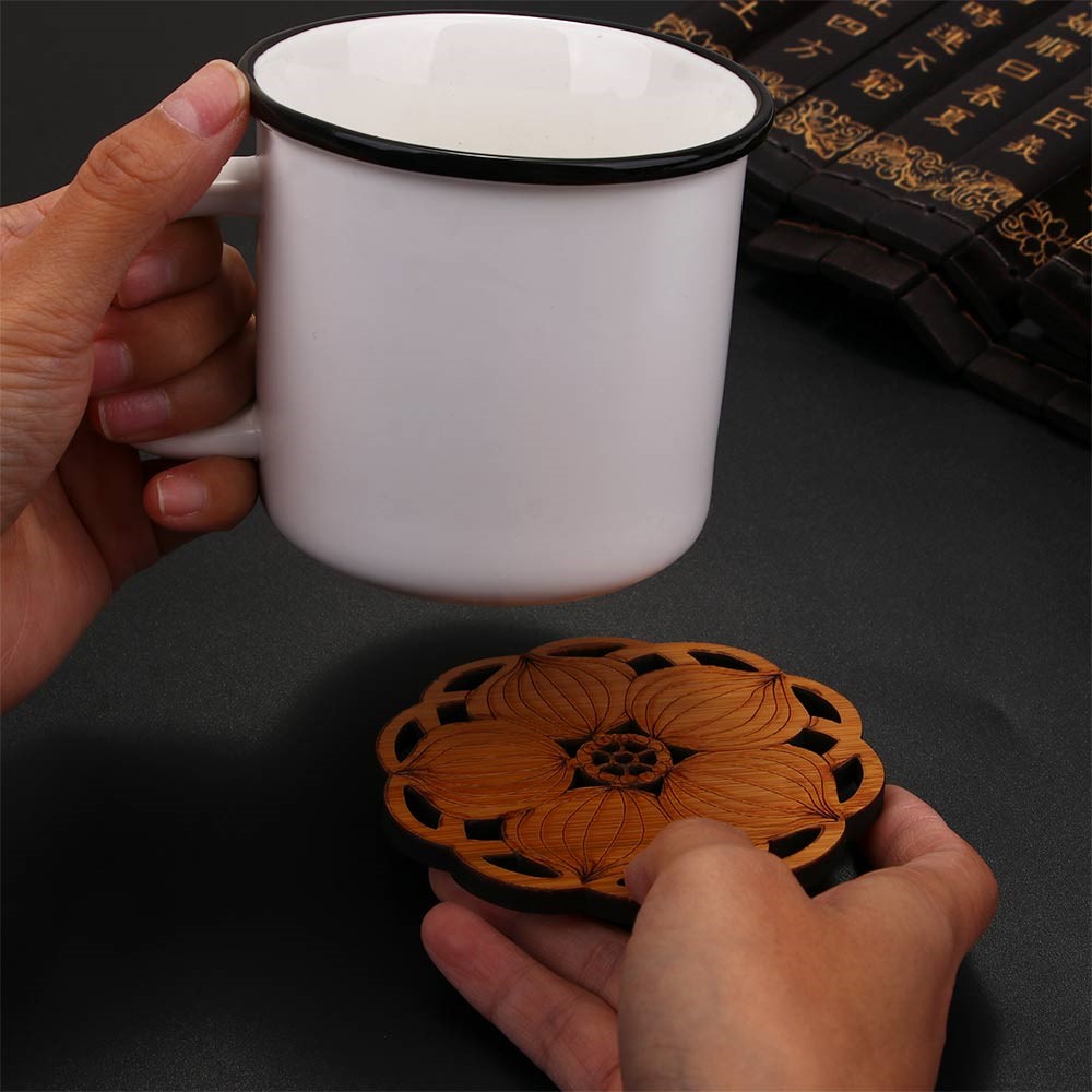 Bamboo Drink Coasters Pad Heat Insulation Table Mat Tea Coffee Mug Placemat Home Decoration - Lotus Root-7