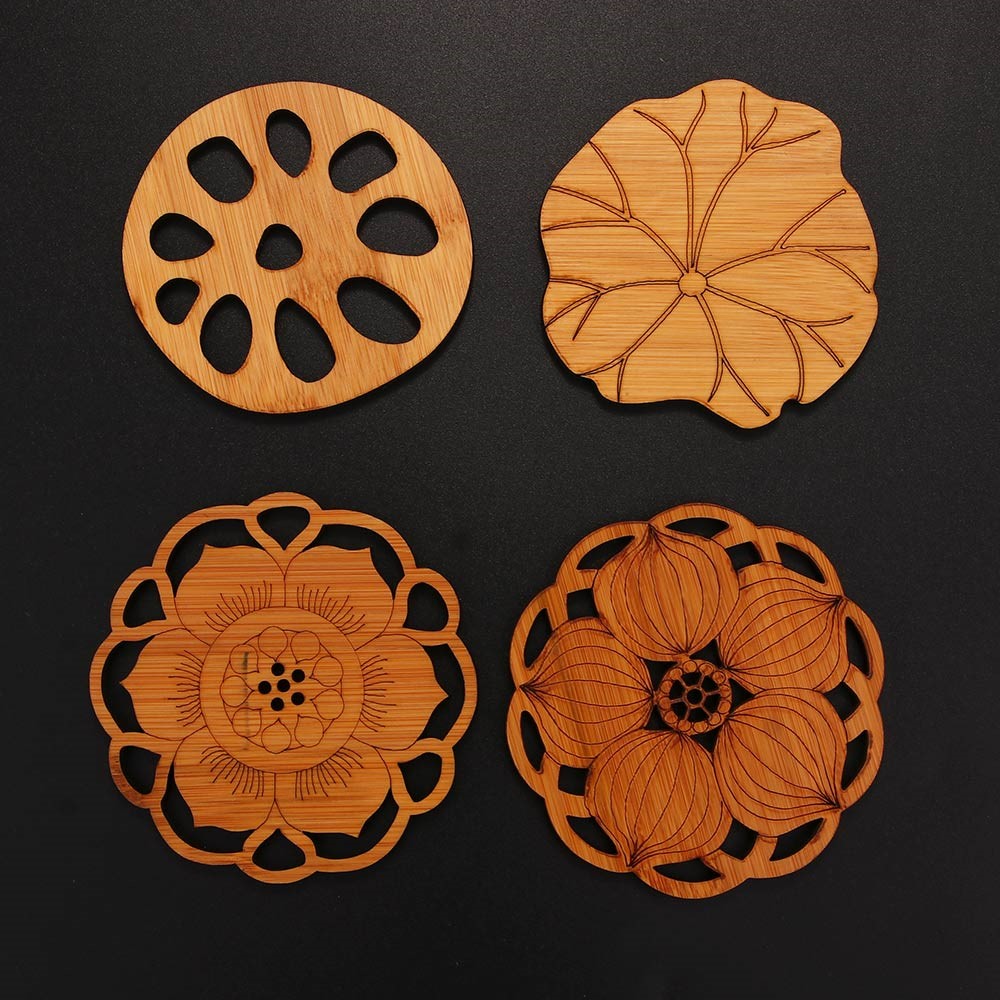 Bamboo Drink Coasters Pad Heat Insulation Table Mat Tea Coffee Mug Placemat Home Decoration - Lotus Root-8