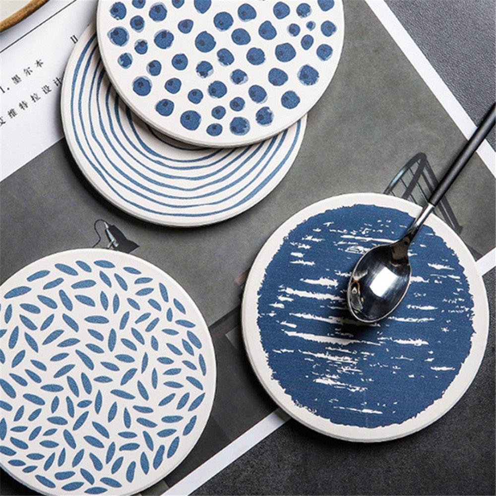 UN073 Natural Diatom Mud Coaster Non-Slip Round Placemat Water Absorbs Cutlery Insulation Table Mat - Ripple-2
