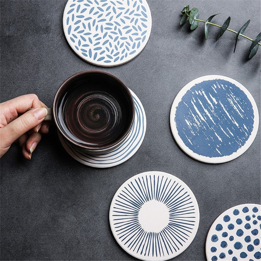 UN073 Natural Diatom Mud Coaster Non-Slip Round Placemat Water Absorbs Cutlery Insulation Table Mat - Ripple-3