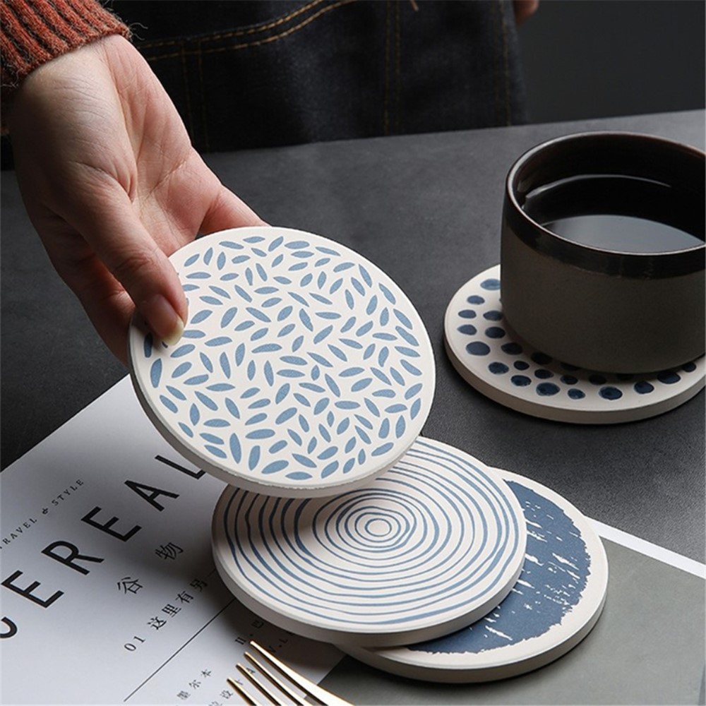 UN073 Natural Diatom Mud Coaster Non-Slip Round Placemat Water Absorbs Cutlery Insulation Table Mat - Ripple-5