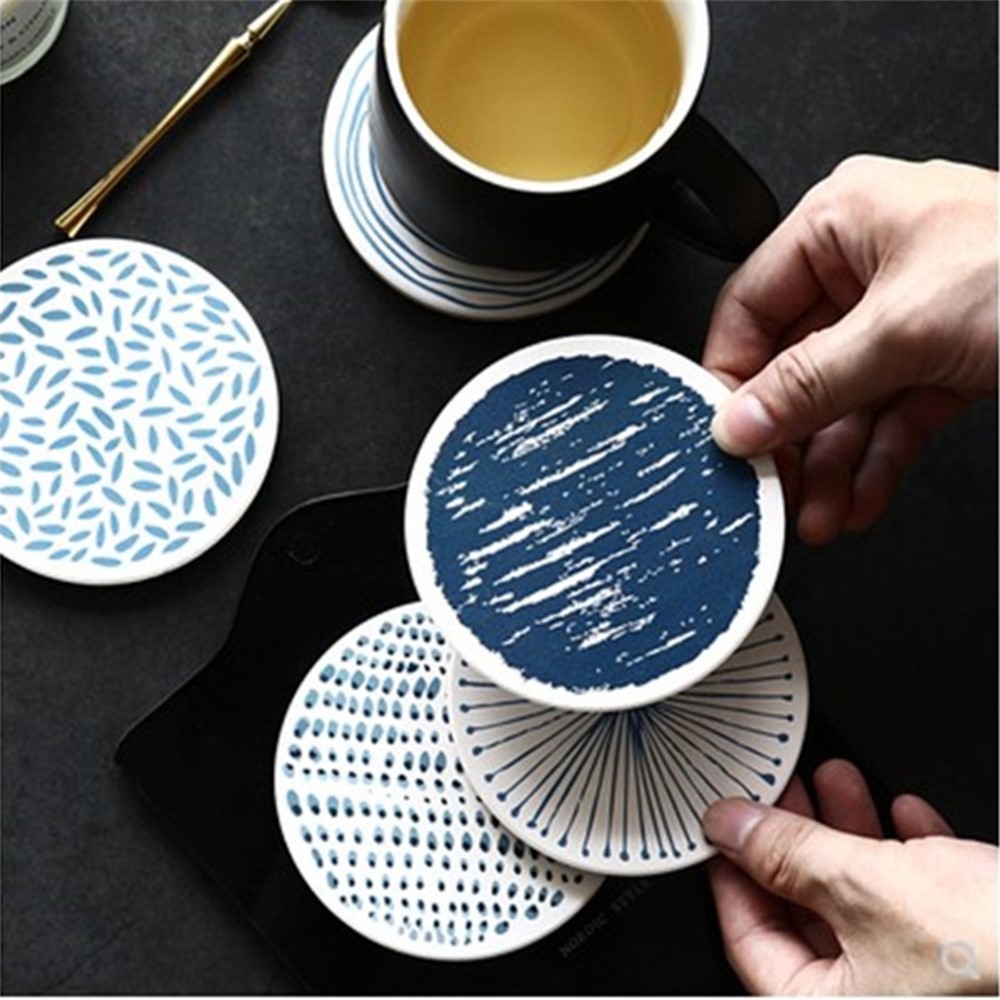 UN073 Natural Diatom Mud Coaster Non-Slip Round Placemat Water Absorbs Cutlery Insulation Table Mat - Ripple-6