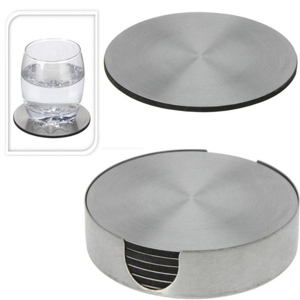 6pcs/Set MD-GRD001 Stainless Steel Table Placemat Round Heat Insulation Mug Heat-resistant Beer Tea Cup Coaster-1