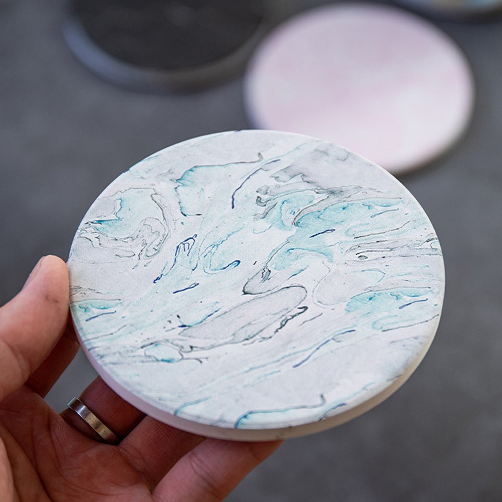 Marble Grain Cup Coaster Nordic Insulated Absorbent Round Ceramic Coffee Mug Placemat - Black-7