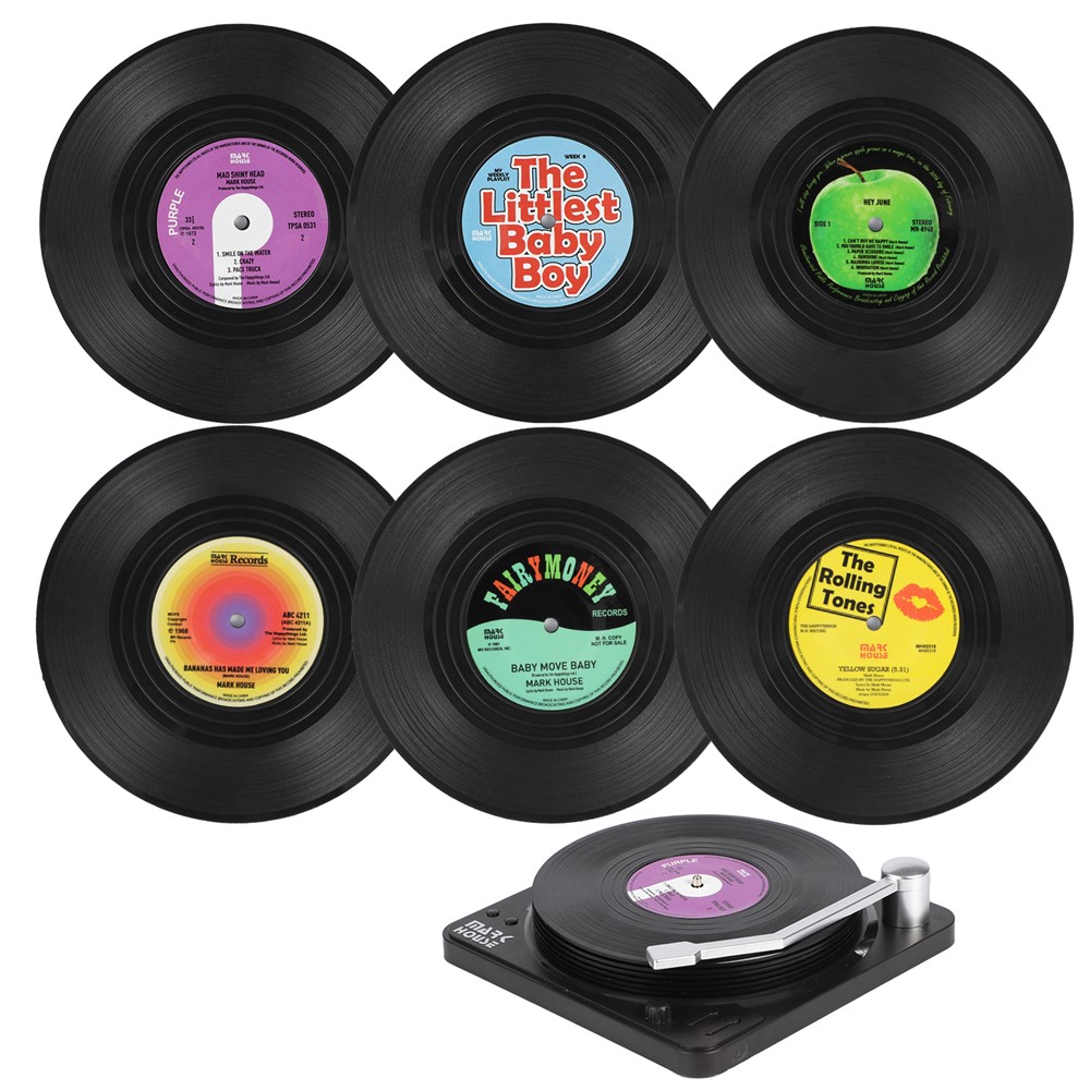 6pcs M1 Retro Disk Vinyl CD Fun Drink Coasters Kitchen Heat Resistant Anti-slip Mats Cup Bowl Dish Pads-3
