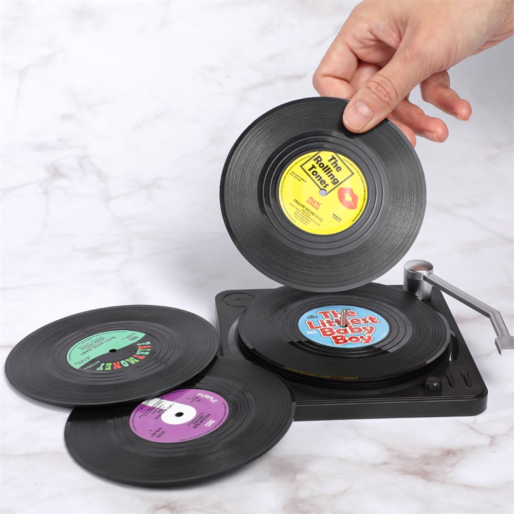 6pcs M1 Retro Disk Vinyl CD Fun Drink Coasters Kitchen Heat Resistant Anti-slip Mats Cup Bowl Dish Pads-4