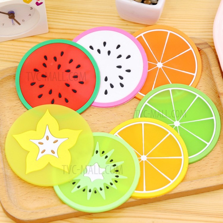 7Pcs/Set Fruit Shape PVC Cup Pad Non Slip Bowl Mat Heat Insulation Coaster Hot Drink Holder Placemat-1