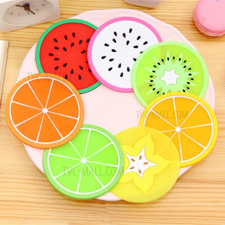 7Pcs/Set Fruit Shape PVC Cup Pad Non Slip Bowl Mat Heat Insulation Coaster Hot Drink Holder Placemat-2