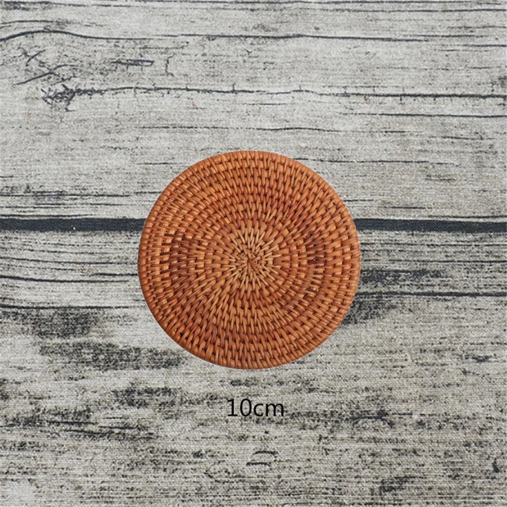 Round Rattan Weave Coasters Kitchen Table Placemat 10cm Heat Insulation Bowl Dish Mat Tea Cup Pad-2