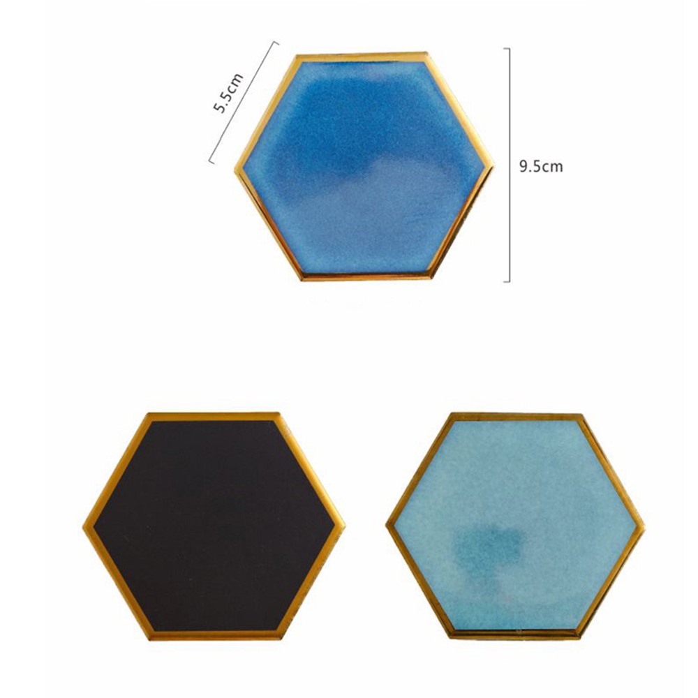 Nordic Style Hexagon Gold-plated Ceramic Placemat Heat Insulation Cup Coaster Table Mats Pads - Black-4
