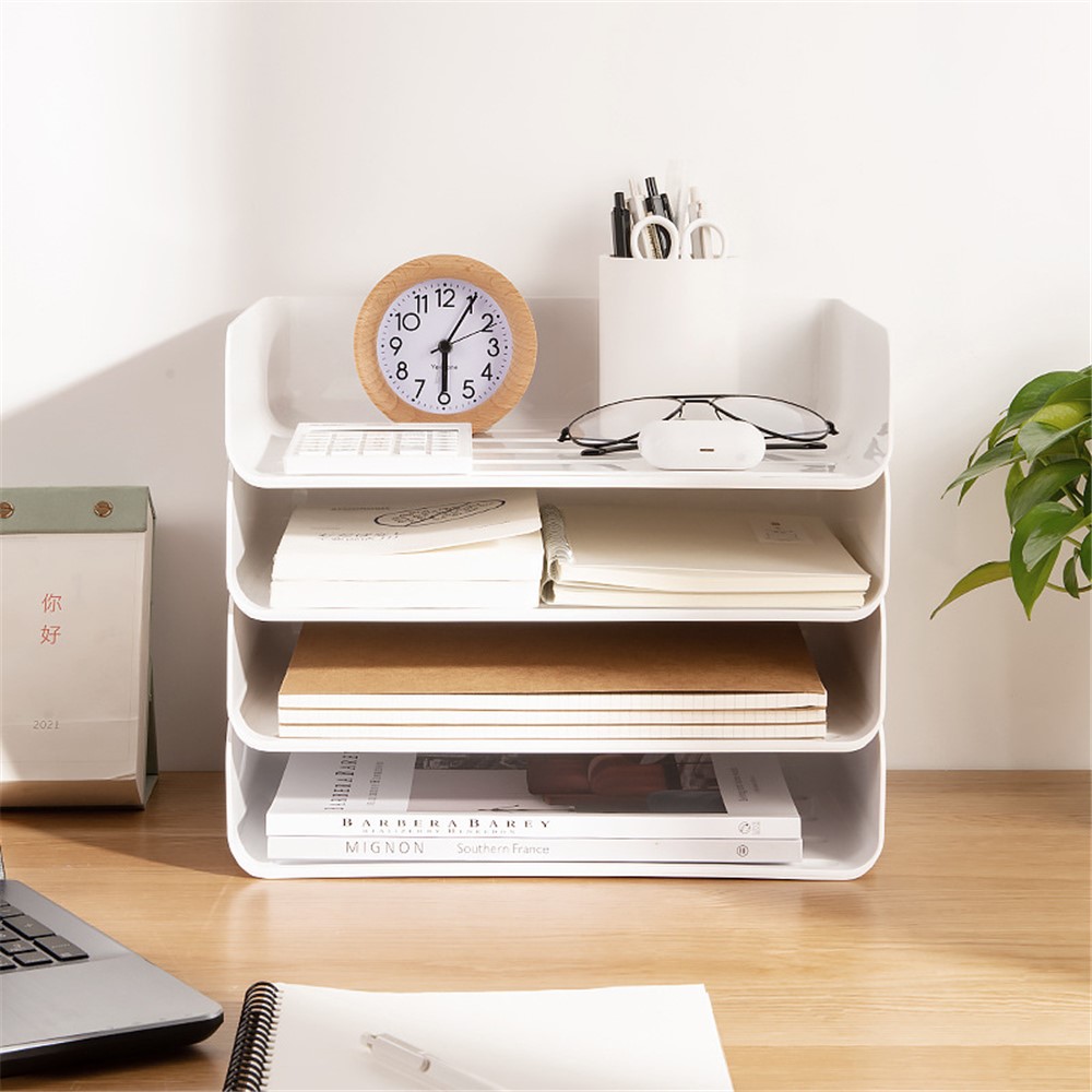 YM-6224 30Pcs Stackable Desktop Storage Rack File Documents Organizer Shelf - White-2