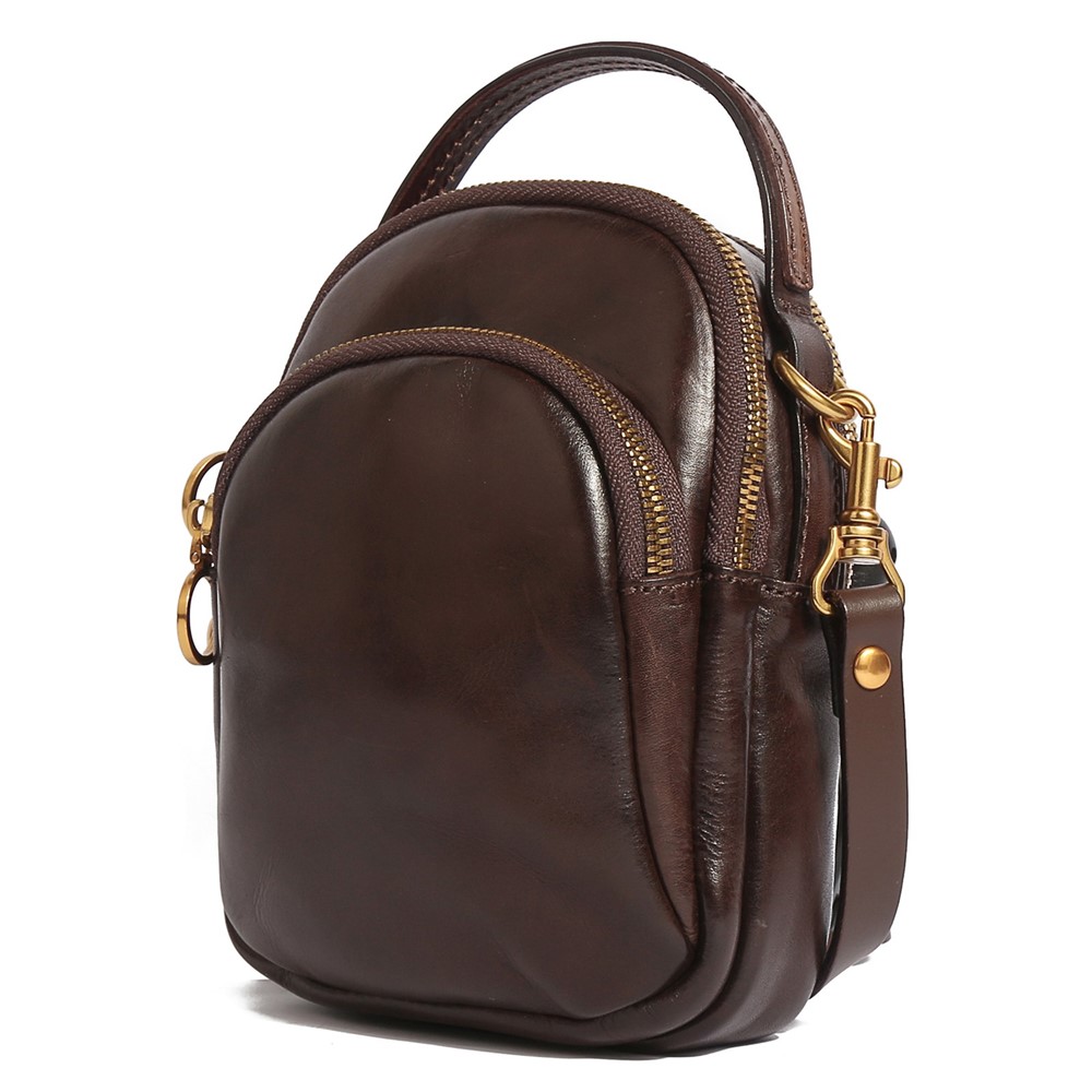 8896 Vintage Women Crossbody Shoulder Bag Top Layer Cowhide Small Handbag - Coffee-1
