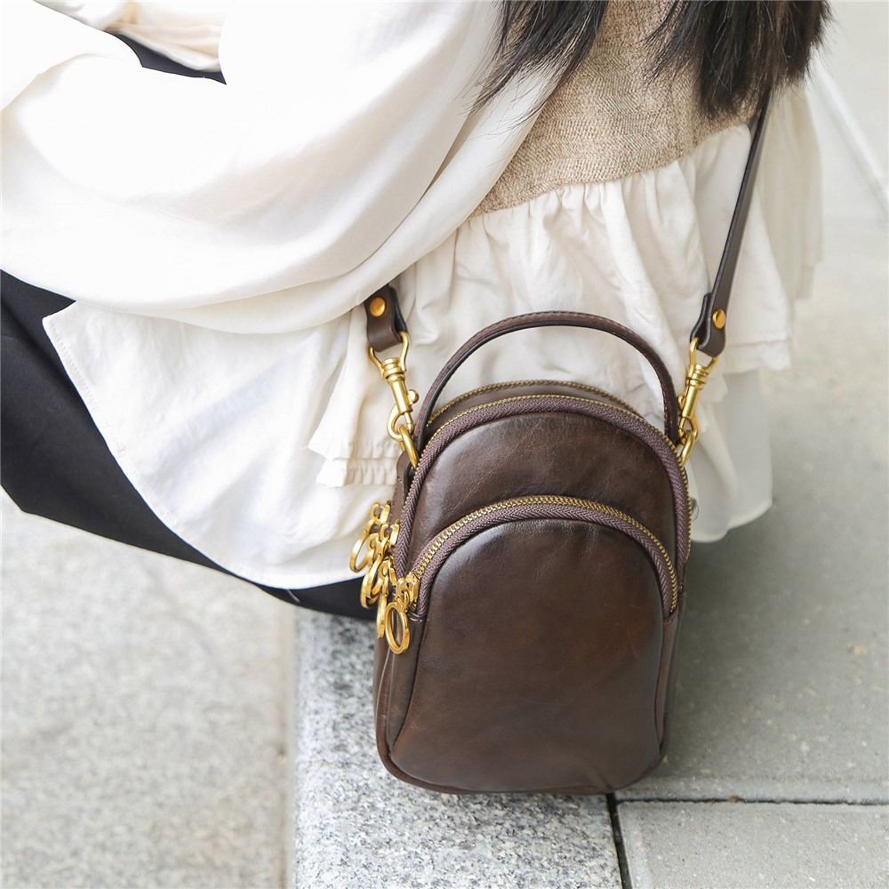 8896 Vintage Women Crossbody Shoulder Bag Top Layer Cowhide Small Handbag - Coffee-4