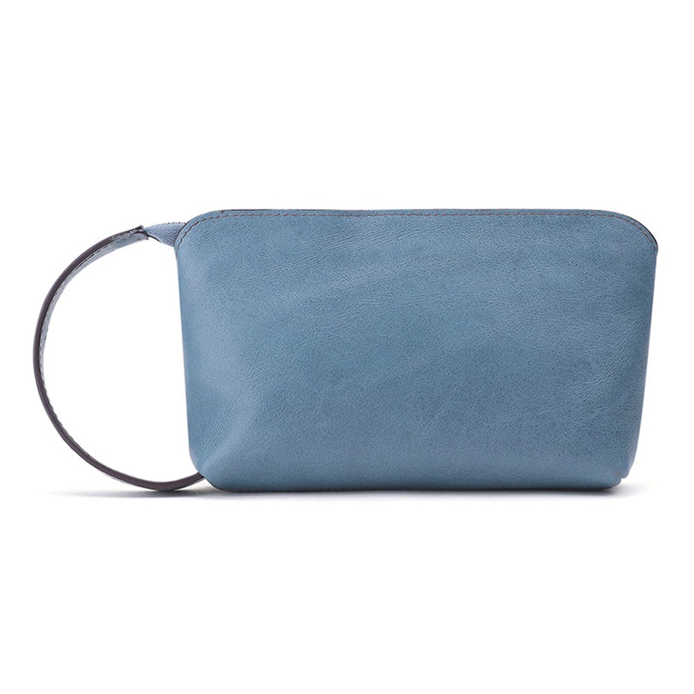 9380 Women Solid Color Coin Purse Top Layer Cowhide Clutch Small Zipper Bag - Baby Blue-1