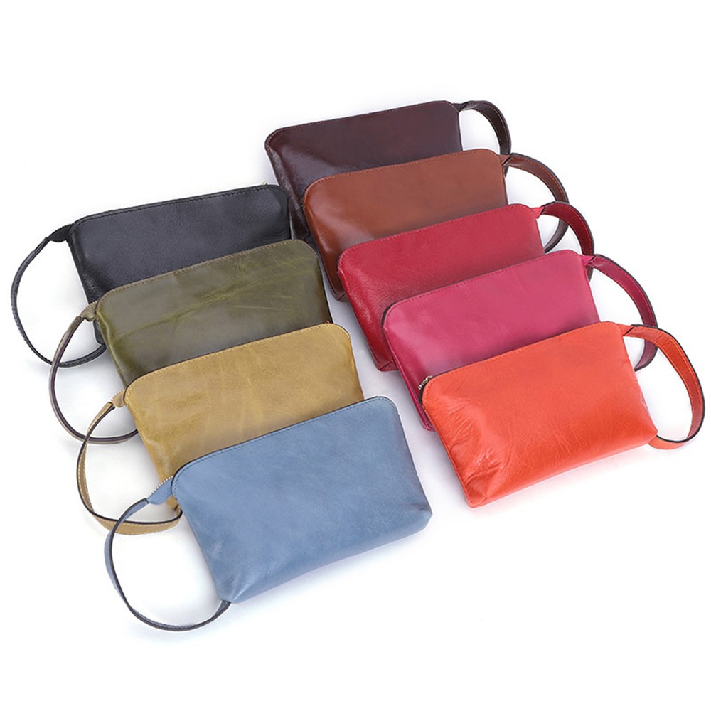 9380 Women Solid Color Coin Purse Top Layer Cowhide Clutch Small Zipper Bag - Baby Blue-4