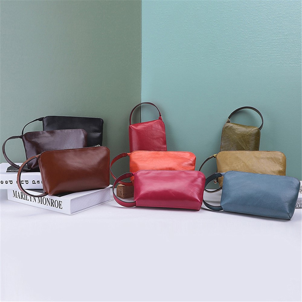 9380 Women Solid Color Coin Purse Top Layer Cowhide Clutch Small Zipper Bag - Baby Blue-6