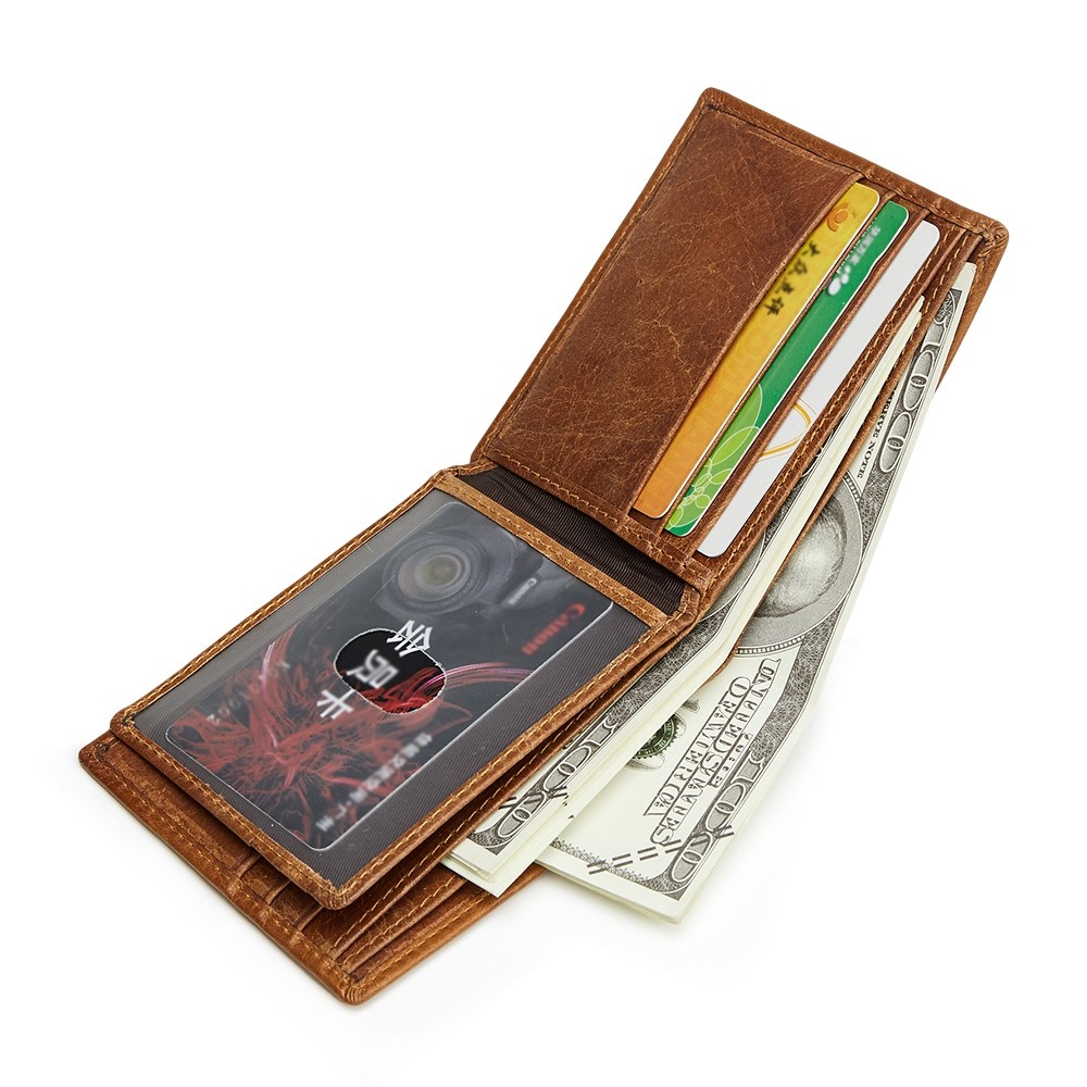2054 Business Style RFID Blocking Top Layer Cowhide Men Card Holder Bifold Short Wallet-6