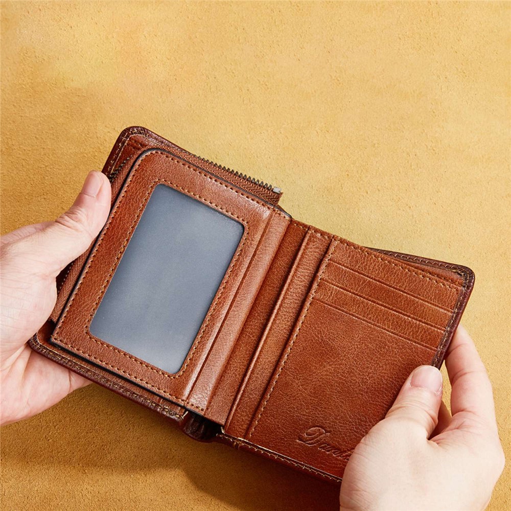 DANTE 05510 RFID Blocking Retro Top Layer Cowhide Men Short Wallet Coin Card Holder with Zipper Pocket - Black-5
