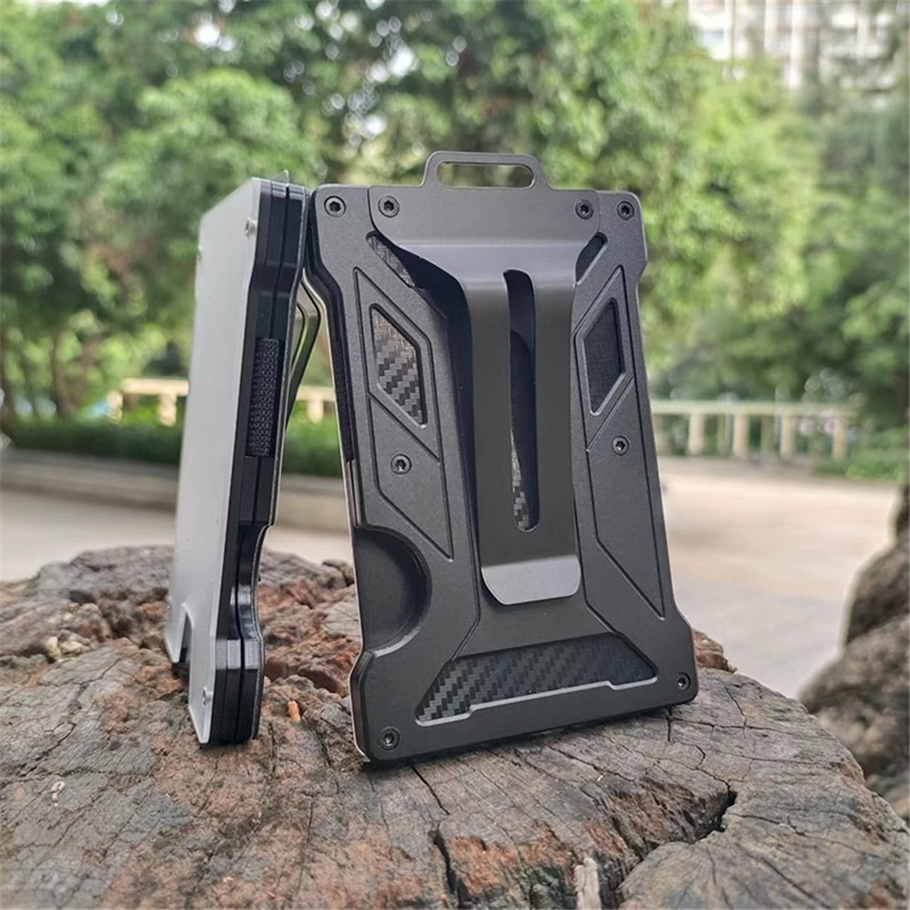 RFID Blocking Aluminum Alloy Card Holder ID Credit Card Cash Storage Case with Clip - Black 1-2