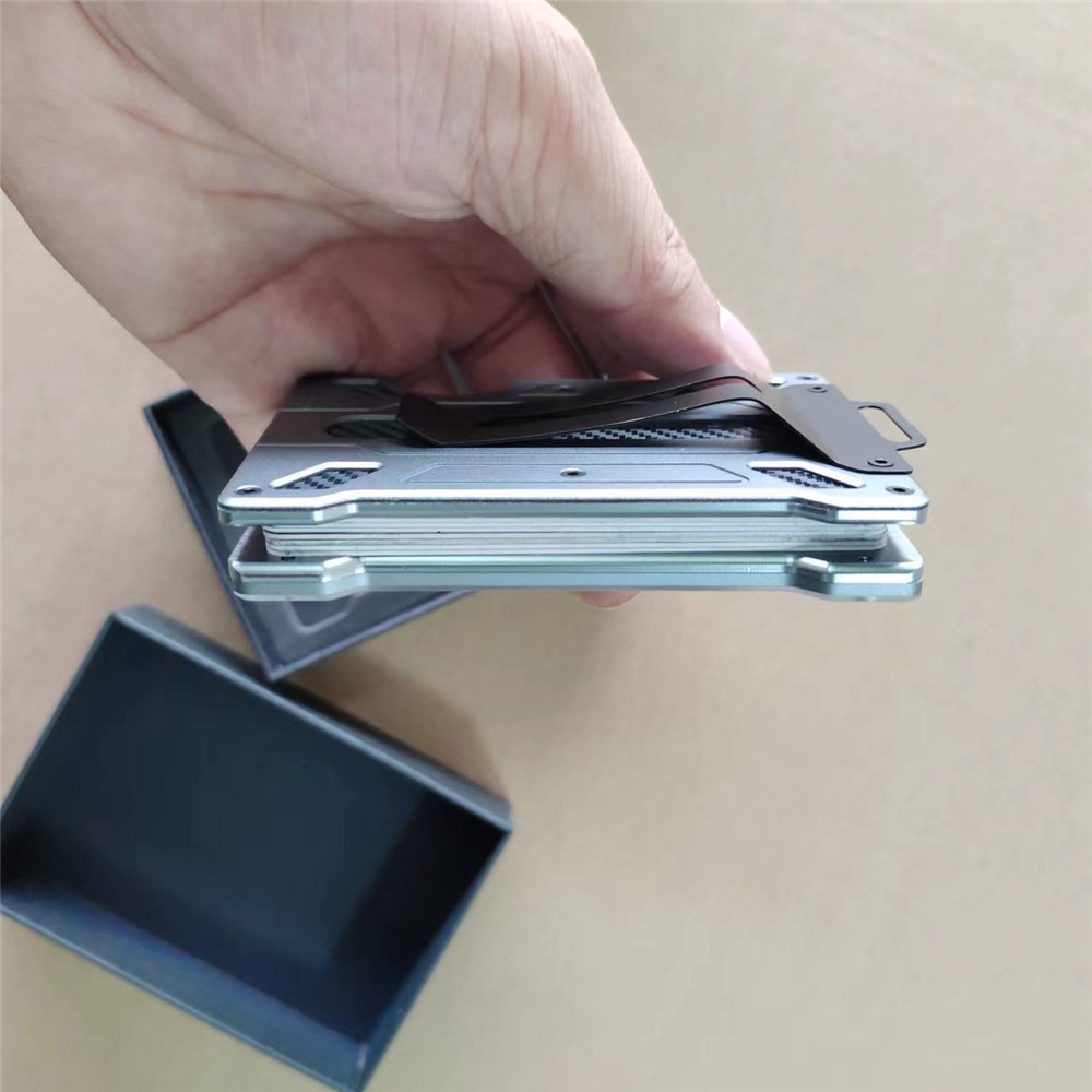 RFID Blocking Aluminum Alloy Card Holder ID Credit Card Cash Storage Case with Clip - Black 1-5