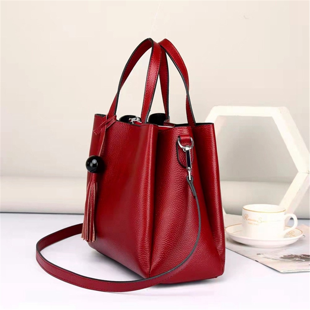 6060 Stylish Top Layer Cowhide Leather Women Single Shoulder Bag Large Capacity Crossbody Bag - Wine Red-3