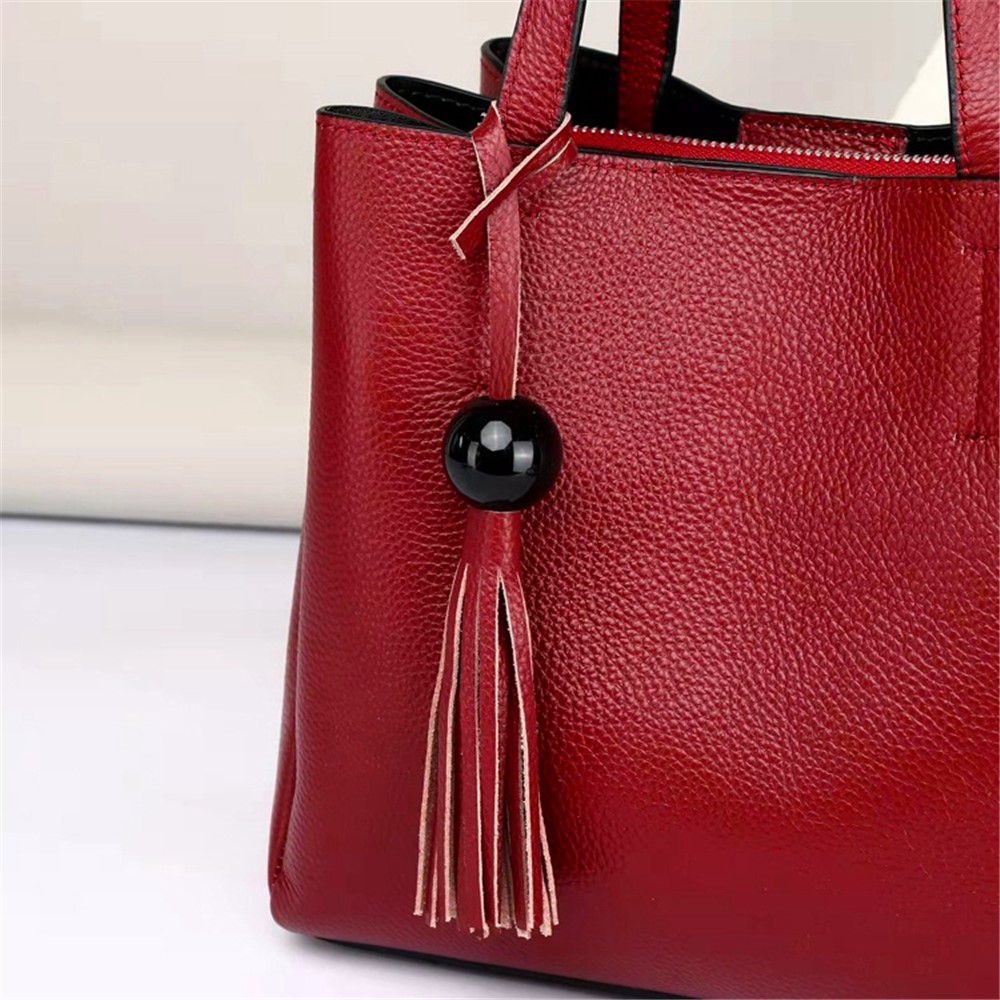 6060 Stylish Top Layer Cowhide Leather Women Single Shoulder Bag Large Capacity Crossbody Bag - Wine Red-4