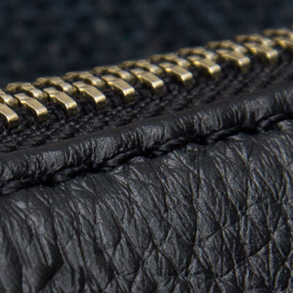 38177 Small Size Top Layer Cowhide Leather Zipper Clutch Bag Women Purse Phone Keys Storage Crossbody Bag - Black-6