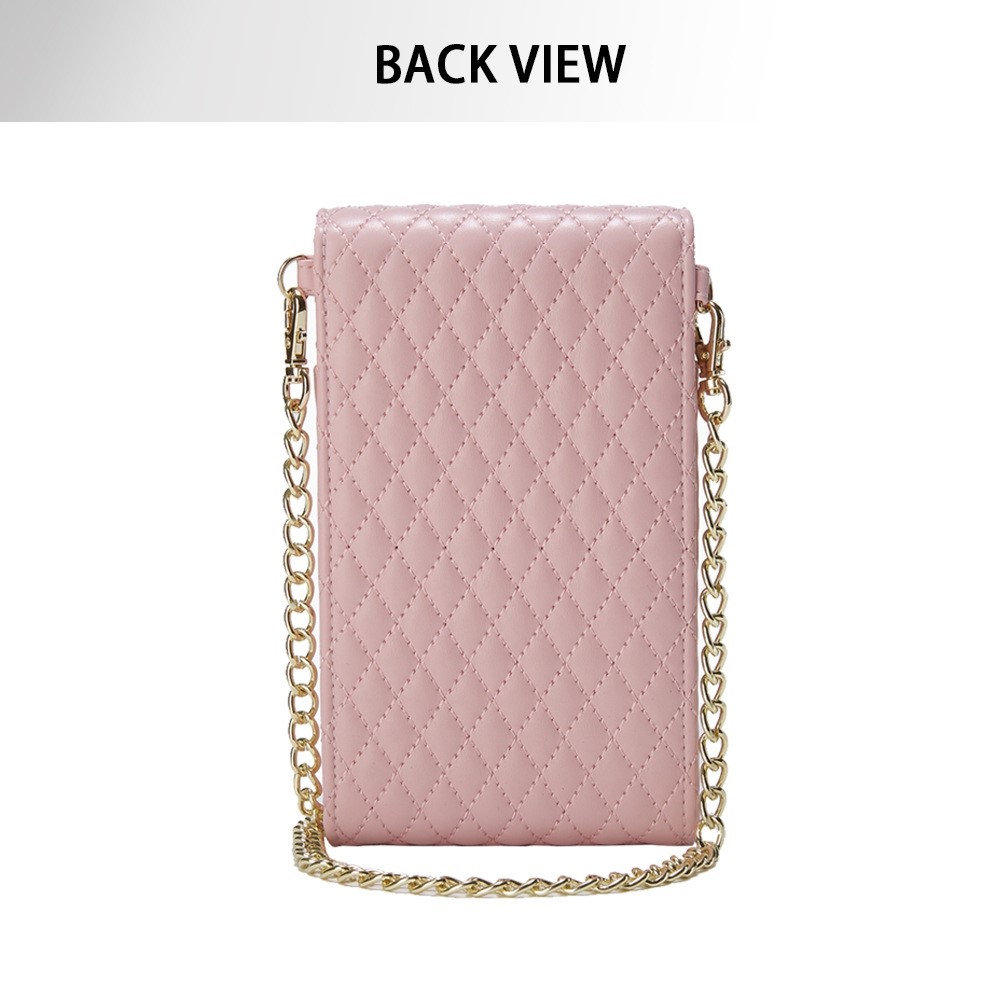 Rhombus Texture Crossbody Bag for Women, Multifunction Shoulder Bag Teen Girl Wallet Phone Bag - Pink-5