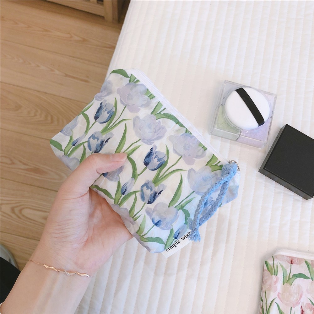 514 Flower Geometry Pattern Canvas Coin Purse Change Earphone Storage Bag Mini Wallet - Light Yellow  Tulip-3