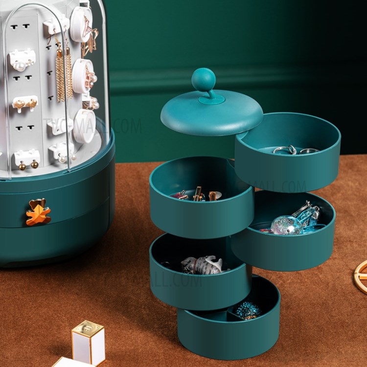 Jewelry Earring Display Stand Earring Necklace Large Capacity Jewelry Storage Box - Midnight Green-3