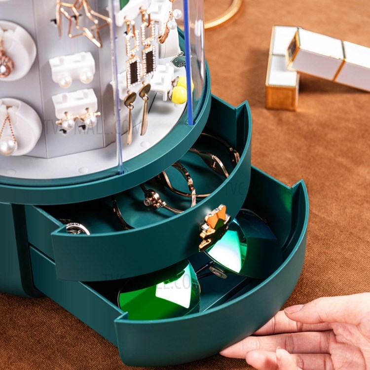 Jewelry Earring Display Stand Earring Necklace Large Capacity Jewelry Storage Box - Midnight Green-4