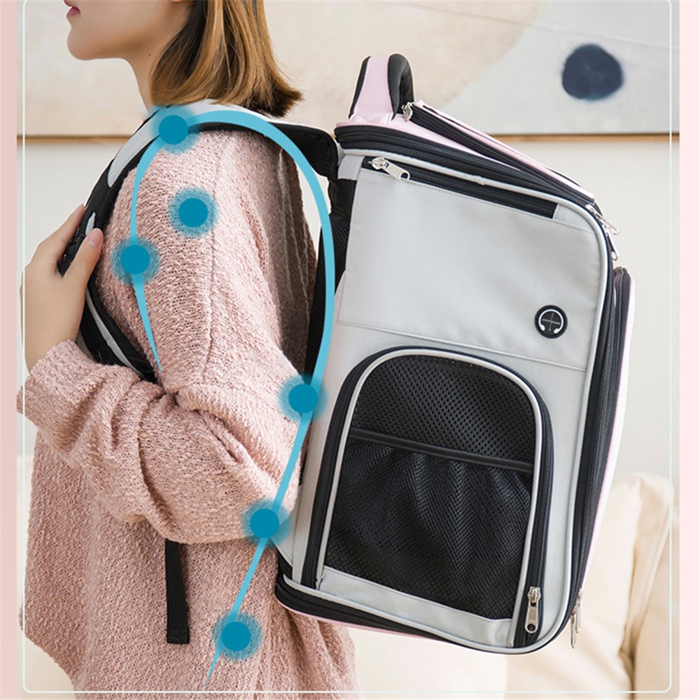 LDLC QS-063 Cat Scalable Backpack Breathable Outdoor Small Pet Carrier Bags Foldable Puppy Dog Travel Kitten Carrying Case - Pink / Grey-5