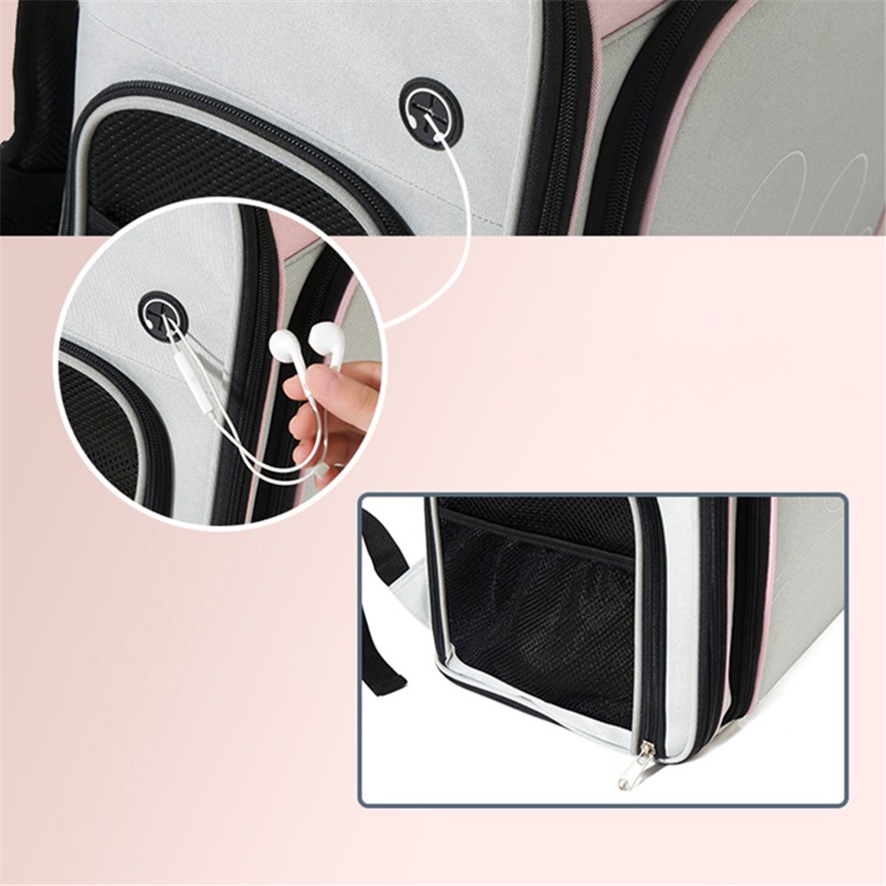 LDLC QS-063 Cat Scalable Backpack Breathable Outdoor Small Pet Carrier Bags Foldable Puppy Dog Travel Kitten Carrying Case - Pink / Grey-6