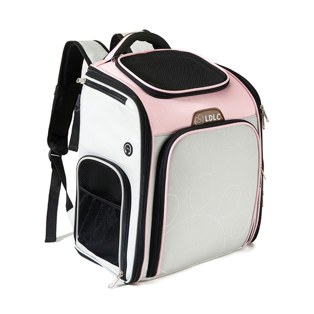 LDLC QS-063 Cat Scalable Backpack Breathable Outdoor Small Pet Carrier Bags Foldable Puppy Dog Travel Kitten Carrying Case - Pink / Grey-8