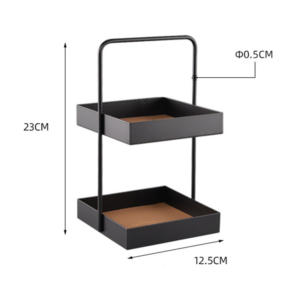 Nordic Style Light Luxury Double Leather Metal Tray Cosmetic Storage Box Perfume Container Stand (Size: S) - Square-2