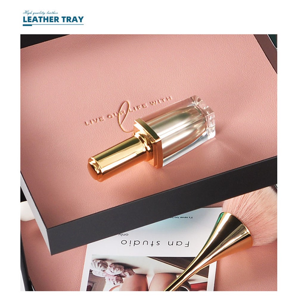 Nordic Style Light Luxury Double Leather Metal Tray Cosmetic Storage Box Perfume Container Stand (Size: S) - Square-5